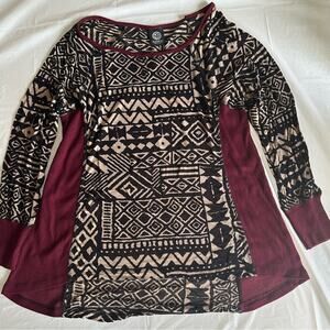 Long Sleeve Blouse with Black and Cream Pattern